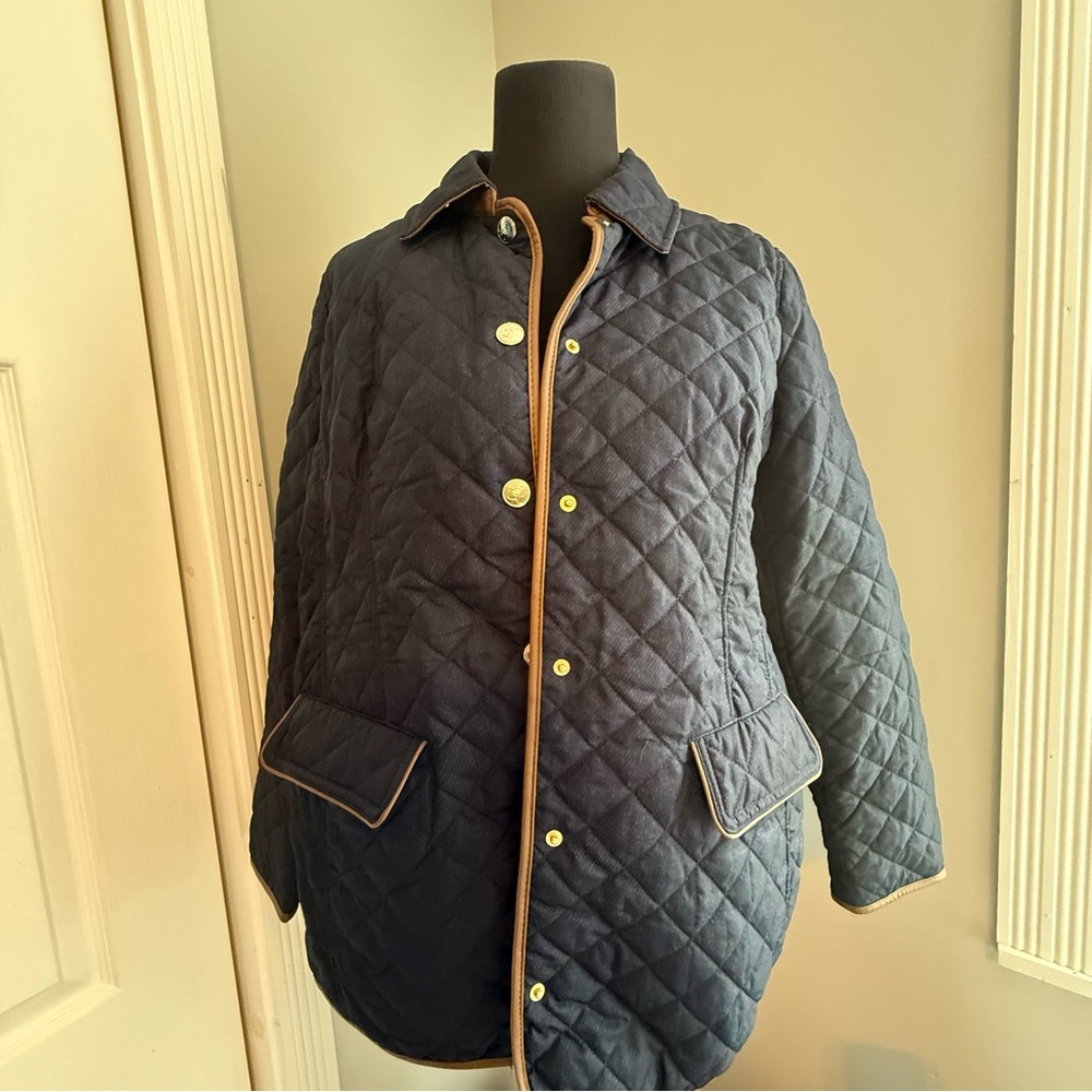 Chico's Blue and Tan Puffer Jacket with Quilted Design Size 2 - Picture 2 of 16